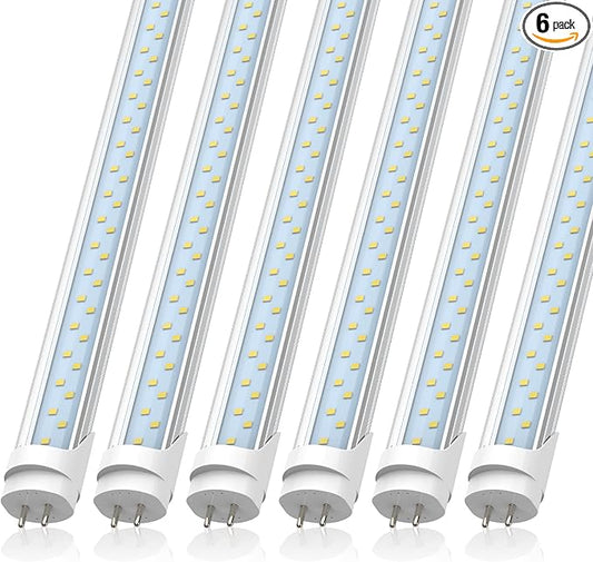 JESLED T8 LED 4FT Type A+B Light Bulbs, 24W(65W Equivalent), 3000LM, 6000K Super Bright, Plug and Play or Ballast Bypass, 4 Foot LED Fluorescent Tube Replacement, ETL Listed, Dual-Ended, Clear(6-Pack)