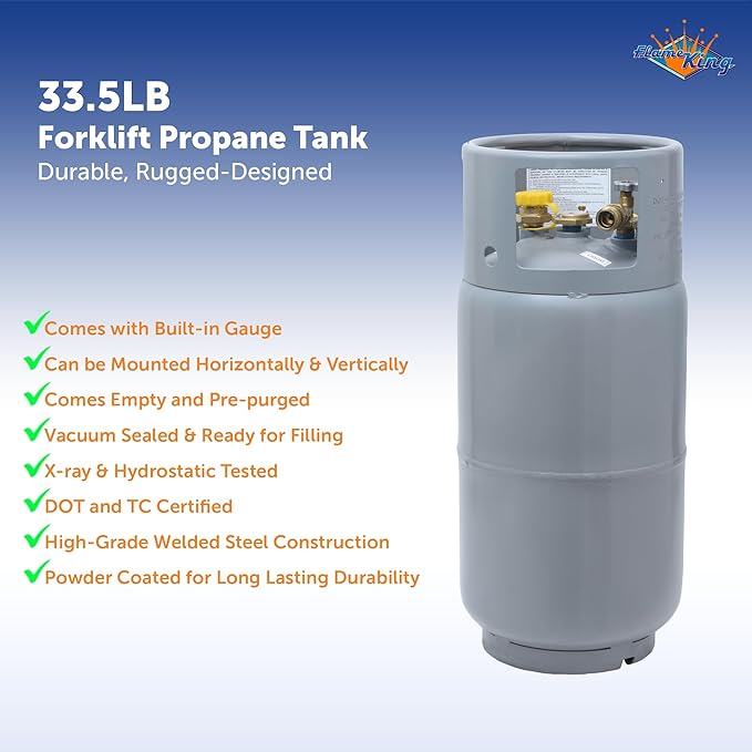 Flame King YSN335 - 33.5LB Steel Forklift Propane Tank Cylinder with Built-in Gauge, Gray