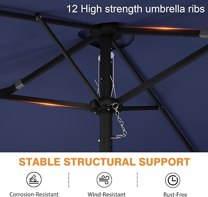 15ft Patio Umbrella with Base,Large Outdoor Double-Sided Rectangle Umbrella with Crank Handle, Market Umbrella for Poolside Garden Deck Backyard Beach Pools, Blue