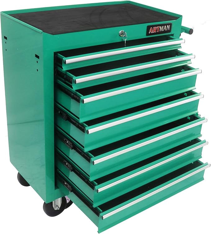 7 Drawers Tool Cart on Wheels,Multifunctional Rolling Tool Chest Tool Storage,Drawers Rolling Tool Trolley Organizer Tool Case for Repair Shop,Garage,Warehouse,Workshop (7 Drawers-29.9"H-Green)