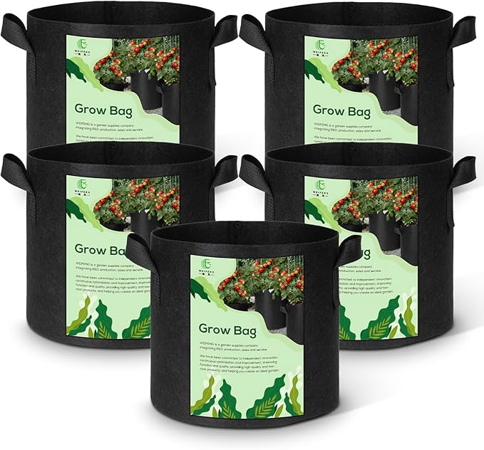 WEIFENG Grow Bags 5 Gallon Thickened Fabric Planting Bag 5-Pack Plant Pots with Handles