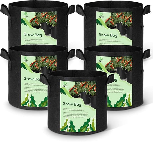 WEIFENG Grow Bags 5 Gallon Thickened Fabric Planting Bag 5-Pack Plant Pots with Handles