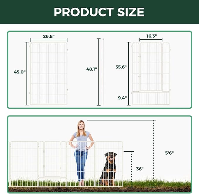 FXW Garden Fence Outdoor for The Yard – 45in(H) x 36.4ft(L) Heavy Duty Metal Animal Barrier for Dog and Rabbit, Decorative Dog Fence, 16 Panels, White