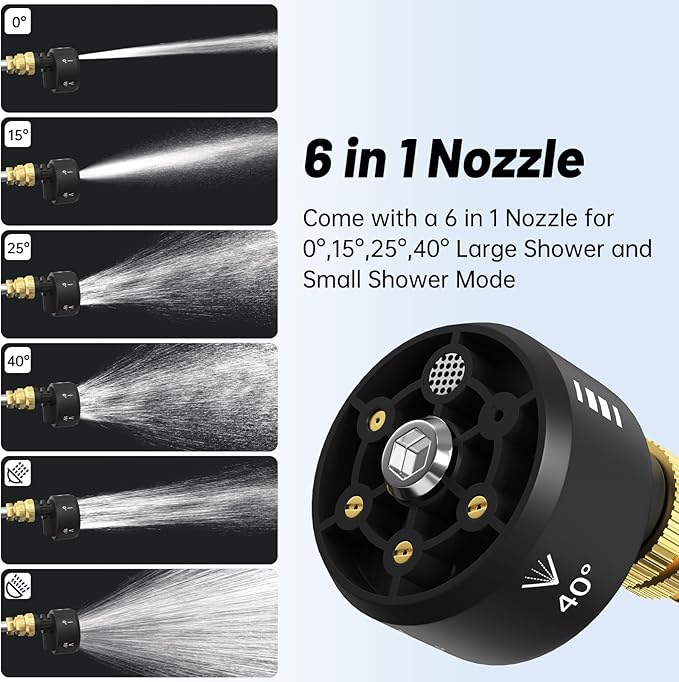 6L/min Cordless Pressure Washer, 18 bar Portable High Pressure Electric Washer with 2 Batteries, 6 in 1 Nozzle Cordless Battery High Pressure Washer, Sprays 6-10m Away, for Car/Floor/Patio Cleaning