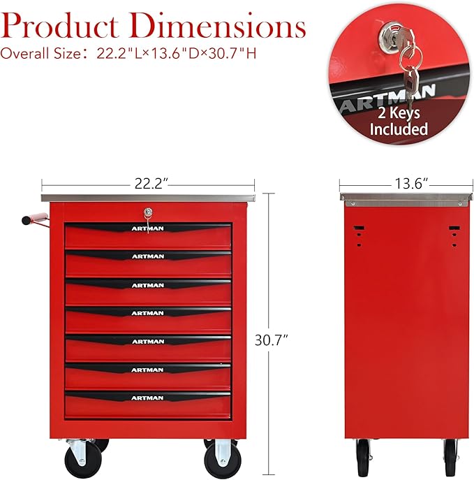 7 Drawers Rolling Tool Box on Wheels, Multifunctional Tool Cart, Drawers Rolling Trolley Organizer Tool Storage Chest for Garage,Workshop,DIY Multiple Interconnectable(4 Drawers-30.5" H)
