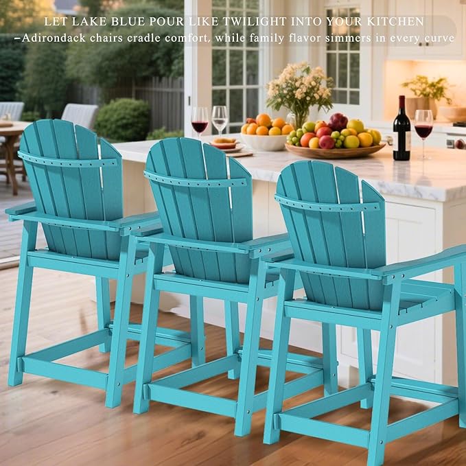 OTSUN Tall Adirondack Chair, HDPE Outdoor Chair for Garden, Backyard, Poolside, Capacity 400LBS (1 PC, Aruba Blue)