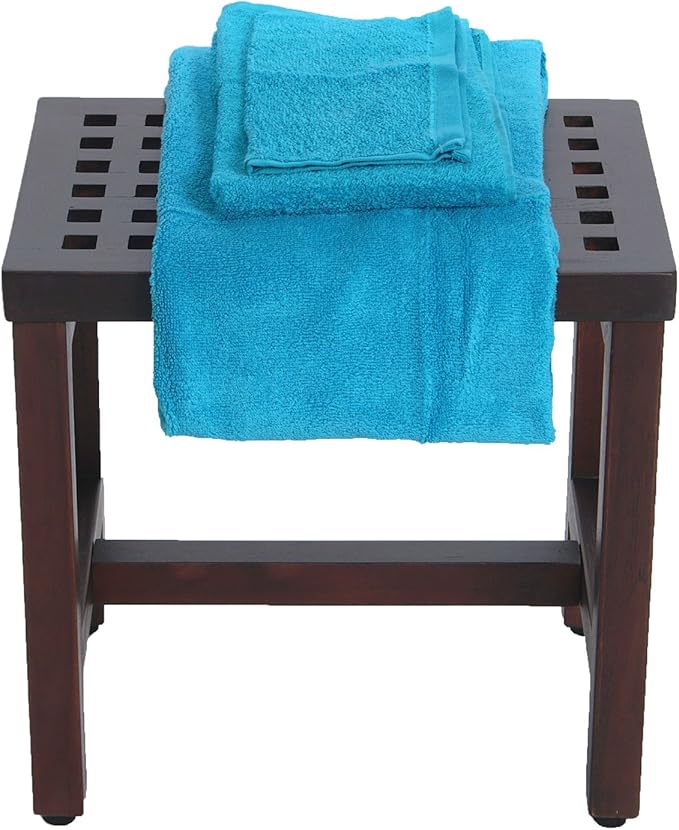 DecoTeak Espalier 18 Inch Lattice Waterproof Teak Wood Shower Bench Stool Seat Chair for Inside Shower Provides Safety, Storage, and Organization for Bathroom Accessories