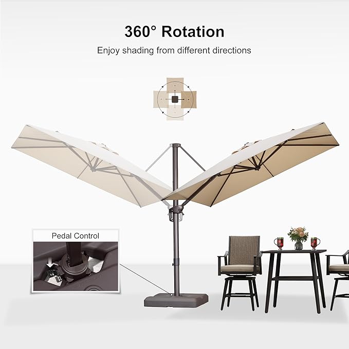 PURPLE LEAF Cantilever Umbrella with 360 Degree Rotation For Garden Patio Deck Pool