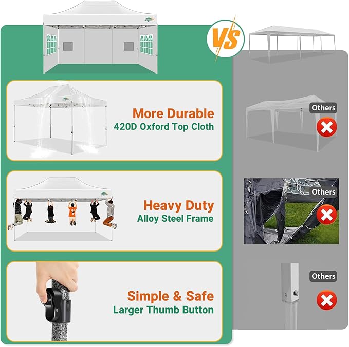 COBIZI 10x15 Pop up Canopy Heavy Duty with 4 Sidewalls, Easy Set-up Commercial Outdoor Party Canopy, 100% Waterproof Wedding Gazebo, 3 Height Adjustable with Handbag, White