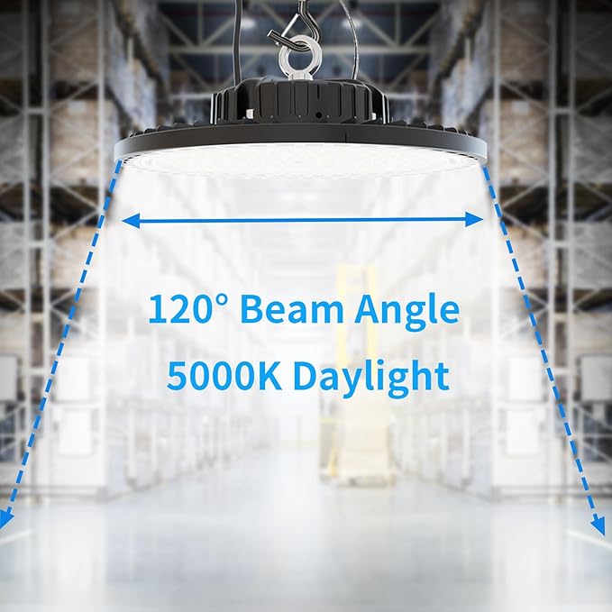 6 Pack UFO LED High Bay Light 150W, 21000 LM, 5000K with 5ft Power Cord, US Plug, Bright LED Shop Light for Basement Commercial Factory Garage Lighting, IP66 Waterproof, AC110-277V, ETL Listded