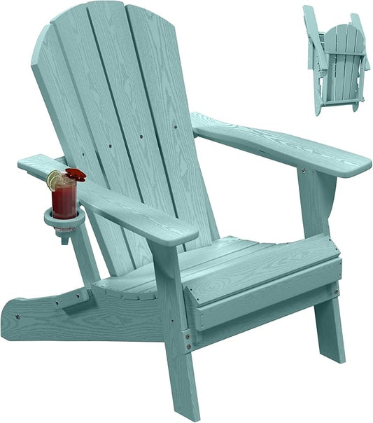 Folding Adirondack Chair, HDPE All-Weather Patio Chairs for Outdoor, Patio, Lawn, Garden, Backyard Deck, Fire Pit - Aruba