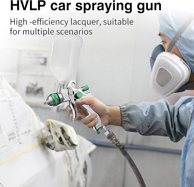 HVLP Spray Gun Kit with 1.4/1.7/2.0/2.5mm Nozzles, Professional Car Paint Spray Gun Wall Repair Furniture Refinishing Painting Gun, Gravity Feed Paint Sprayer Gun (Green-1.4/1.7/2.0/2.5mm)