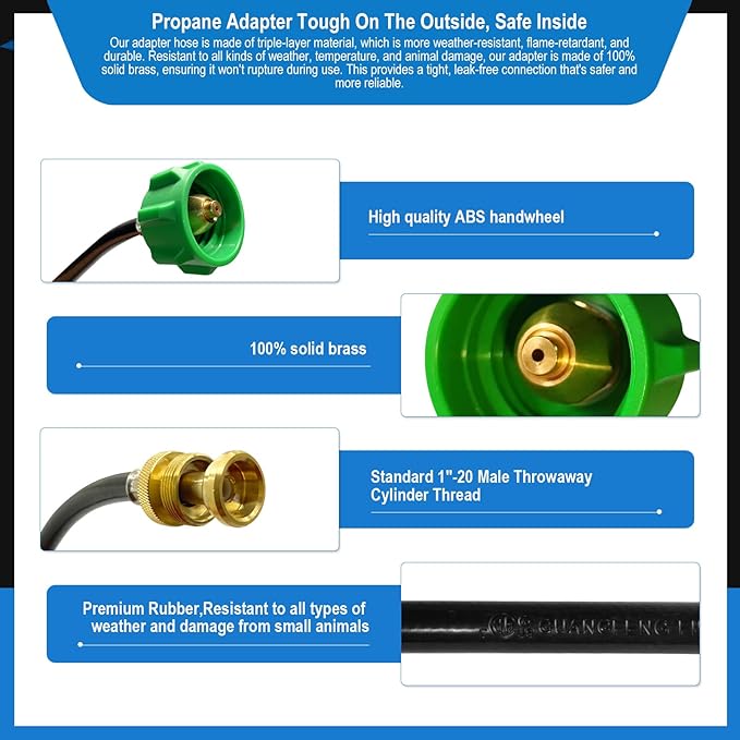 6 FT Propane Adapter Hose for Weber Travelev Grill, for Weber Q Series,for Coleman Stoves,for Blackstone 17" 22" Tabletop Griddle,for Char-Broil Portable Grills-Converts 1 lb to 20 lb Cylinders.