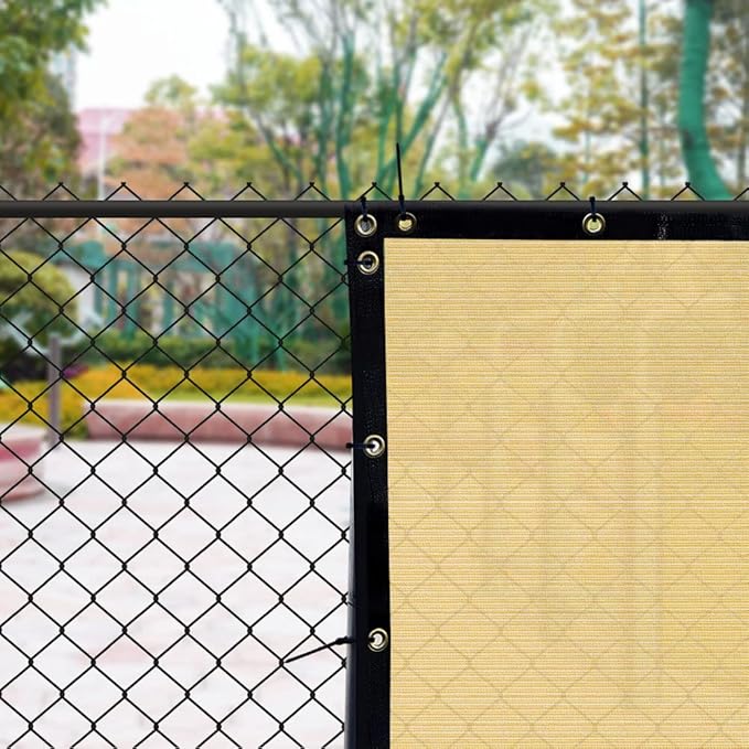 iCover 5x50ft Privacy Screen Fence, Outdoor Fencing Panels, Garden Windscreen Mesh Shade Sail Net Barrier, Include Reinforced Bindings and Brass Grommets Cable Zip Ties, Sand