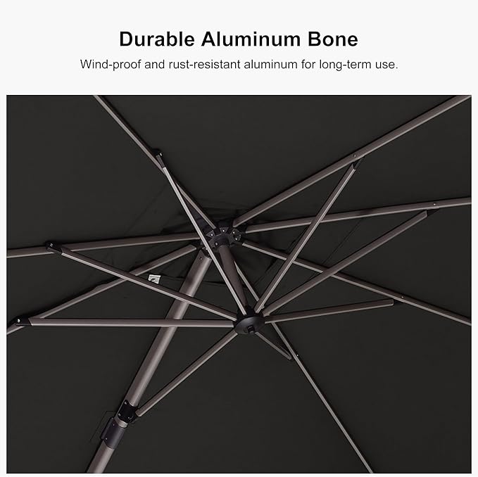PURPLE LEAF Patio Umbrella with Base Included, 9ft Outdoor Aluminum Cantilever Umbrella with 360° Rotation, Aluminum Large Offset Umbrella for Outdoor Garden Pool, Grey