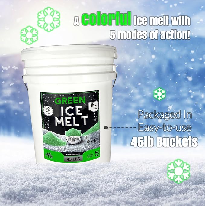 Peach Country Green Ice Melt -25°F Effective, Pet Safe Eco-Friendly De-Icer, Fast-Acting Granules for Driveways, Walkways & Entryways, 8 lb Pail