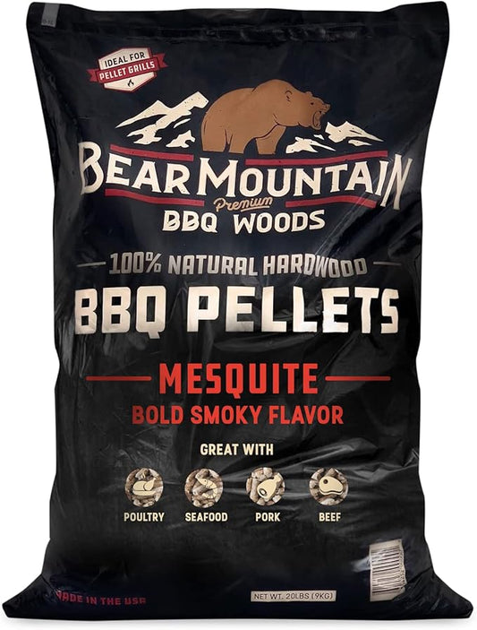 Bear Mountain All Natural Wood Pellets for Smoker, Grill & BBQ, 20 Lbs, Mesquite