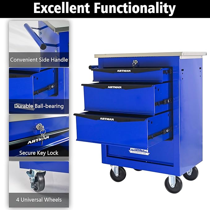 4 Drawers Tool Cart on Wheels, Multifunctional Rolling Tool Box, Drawers Rolling Trolley Organizer Tool Storage Chest for Garage,Workshop,DIY Multiple Interconnectable(4 Drawers-30.5" H)