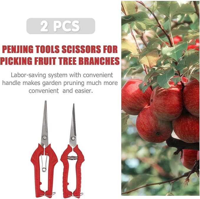 2Pcs Branch Pruning Shear Garden Scissors with Comfortable Handles for Fruit Picking and Plant Trimming and Labor-Saving Clippers for Orchards Yards and Gardens Red