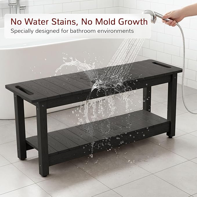 Stoog 41" Large Shower Bench, Waterproof Shower Stools with 400 lbs Weight Capacity, Shower Chair Seat for Bathroom, Non-Slip, Black