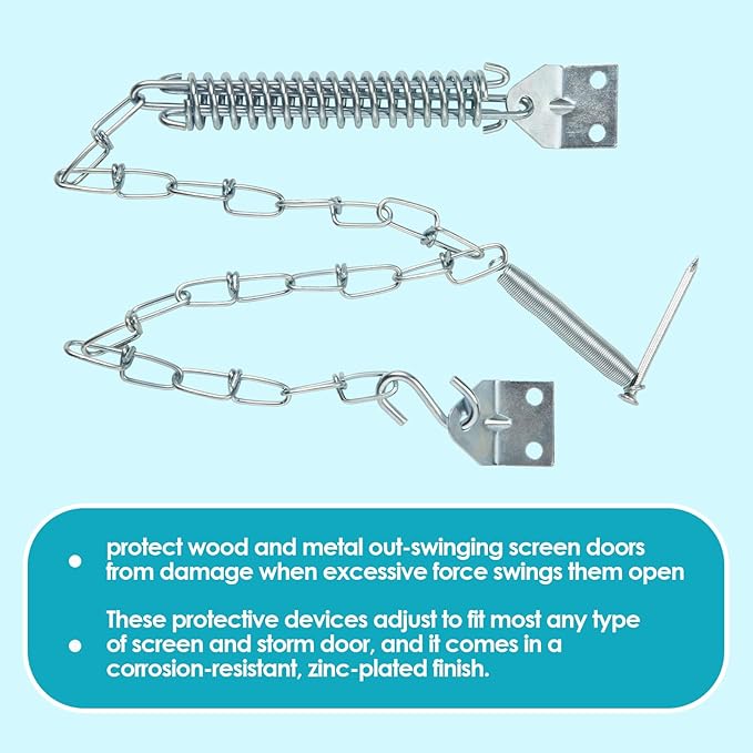 Screen and Storm Door Closer Kit, All in ONE, Closer for Heavy Storm Doors | Screen and Storm Door Push Button Latch Set | Storm Door Protector Chain and Spring