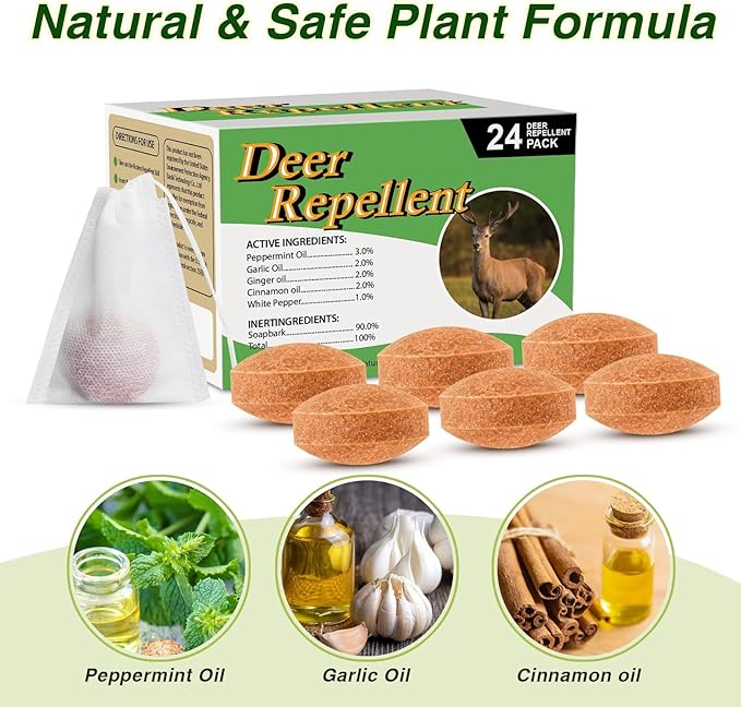 24 Pack Deer Repellent, Rabbit Repellent Outdoor Deer and Rabbit Deterrent for Plants Flower Vegetable Tree, Deer Rabbit Repeller Keep Deer Rabbit Out of Lawn Garden