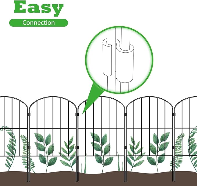 OUSHENG 25 Panels Metal Garden Fence 27ft x 24in - Rustproof Decorative Wire Fencing for Outdoor Yard, Flower Bed, Patio | Arched Animal Barrier & Landscape Edging (Black)