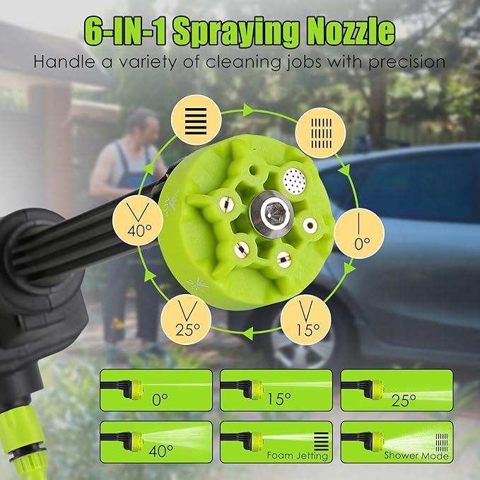 Cordless Pressure Washer 435PSI Portable Electric Power Washer with 6-in-1 Nozzle, Foam Bottle, 21V 15000mAh Battery for Car, Bike, Patio, Outdoor Cleaning