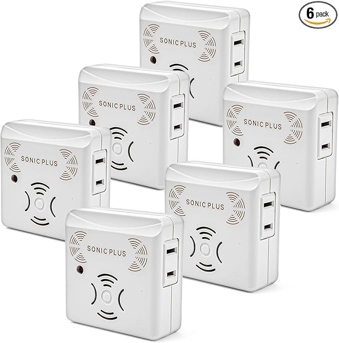 Riddex Sonic Plus Ultrasonic Pest Repeller, Plugs in with extra Outlets Indoor Use - Insect Repellent - Bug Repellents for Home Defense - Protect Against Rodents & Insects, Chemical Free(6 Pack White)