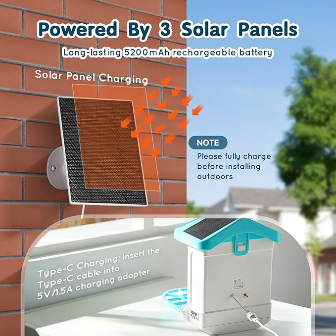 VEVOR Bird Feeder with Camera Solar Powered, Smart Bird Feeder with 3 Solar Panels, Wireless Video Birdfeeder with AI Identify, 2K Full HD, Auto Detect & Notify, Ideal Gift for Bird Lover