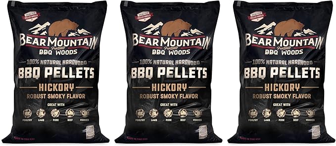 Bear Mountain Premium BBQ Woods FK14 Premium All Natural Low Moisture Hardwood Smoky Hickory BBQ Smoker Pellets for Outdoor Grilling, 20 Pound Bag (Pack of 3)