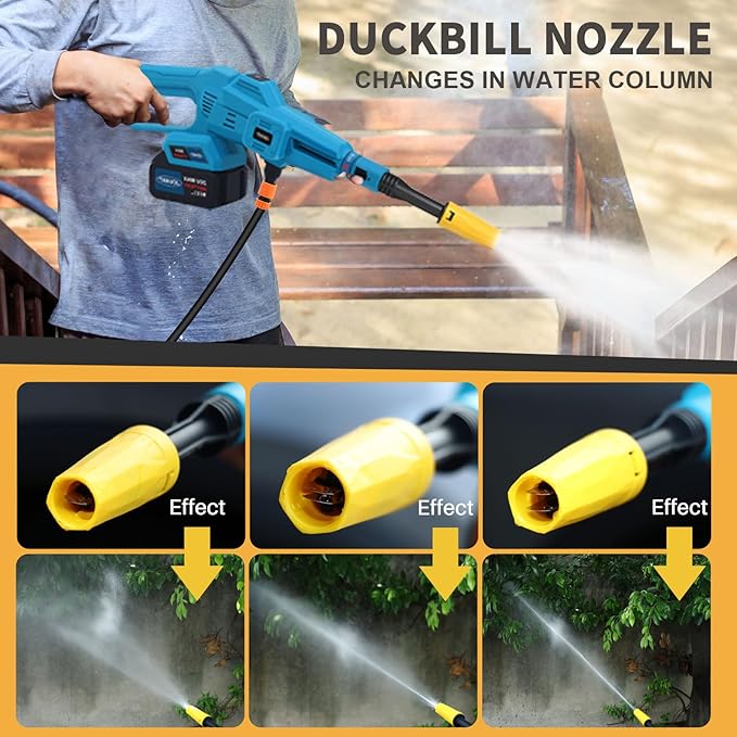 Cordless Pressure Washer, Portable Power Cleaner, 750PSI High Pressure Water, 3 Speed, 6-in-1 Nozzle Handheld Pressure Washer for Car, Home, Garden Cleaning (2 Batteries)