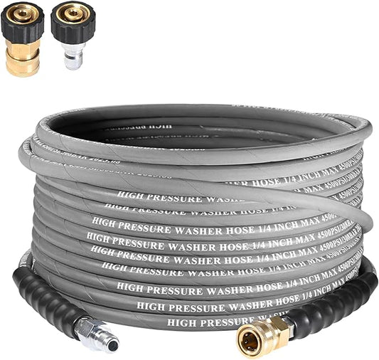 1/4” Pressure Washer Hose 35 FT 4500 PSI, Steel Braided Layer & NonMarking Rubber for Hot/Cold Water High Power Washer Replacement With Quick Connect & M22 Fitting, Industrial-grade