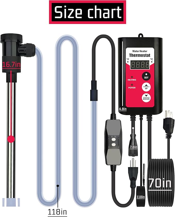 1800W Titanium Submersible Electric Immersion Water Heater with Temp Control & GFCI – Portable Heater for Hot Tubs, Above-Ground Pools, Inflatable Pools, Baptistry, Spa Tubs & Swimming Pools