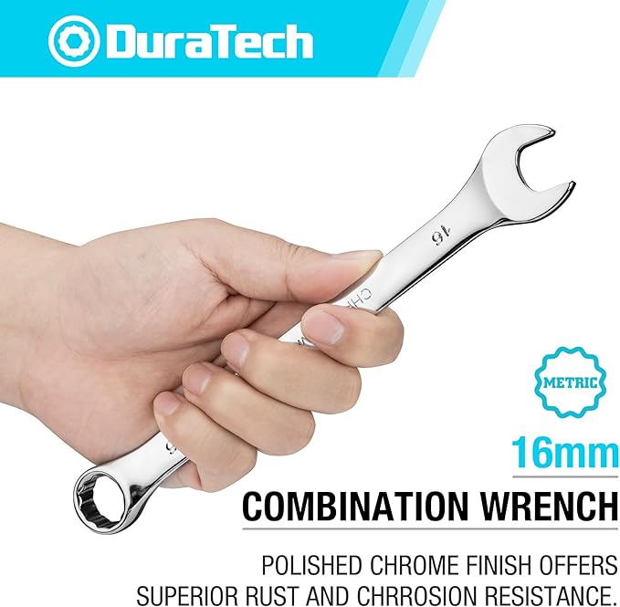 DURATECH 16mm Combination Wrench, Metric, CR-V Constructed with Mirror Polish, 12-Point, 15-Degree Offset