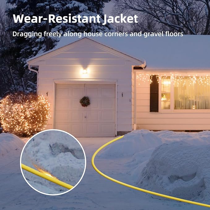 12 Gauge Outdoor Extension Cord 100 FT Waterproof, 3 Prong Plug, SJTW Heavy Duty 15A 1875W, Yellow Extension Cable with Lighted end for Commercial Use and Major Appliances, ETL Listed