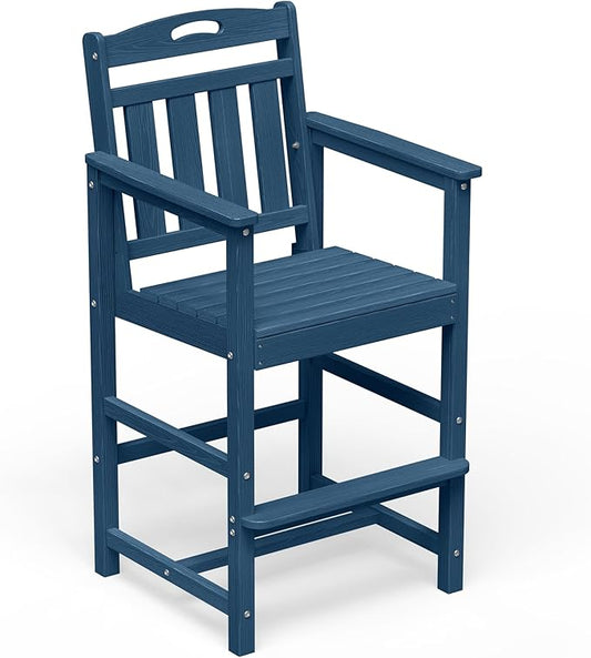 HDPE Outdoor Patio Tall Bar Chair, All-Weather Bar Height Balcony Adirondack Stools for Bistro, Garden, Backyard, Deck | Navy Blue