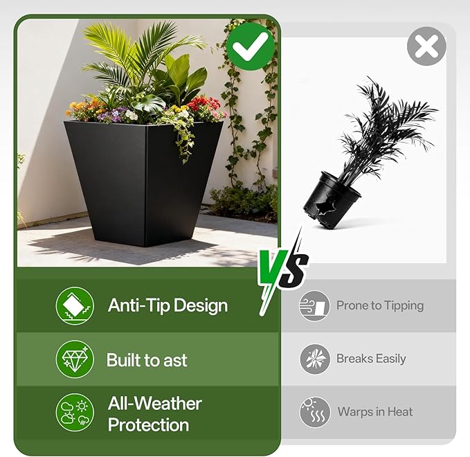 Metal Planter Box, 20" x 20"x 22", Heavy-Duty Galvanized Steel Outdoor Planter with Drainage Holes, Rectangular Planter for porches, Gardens, patios, and courtyards，Black