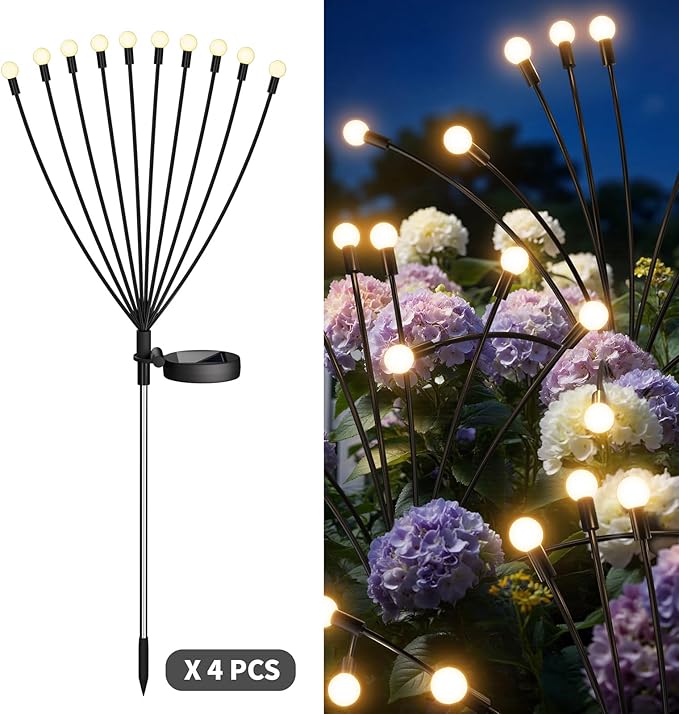 Outdoor Solar Lights Waterproof (4 Pack, 40 LED), Fairy Garden Decor, Fairy Tale Courtyard Decor, Firefly Lights, Solar Garden Lights, Solar Landscape Lights, Gifts for Women Who Have Everything