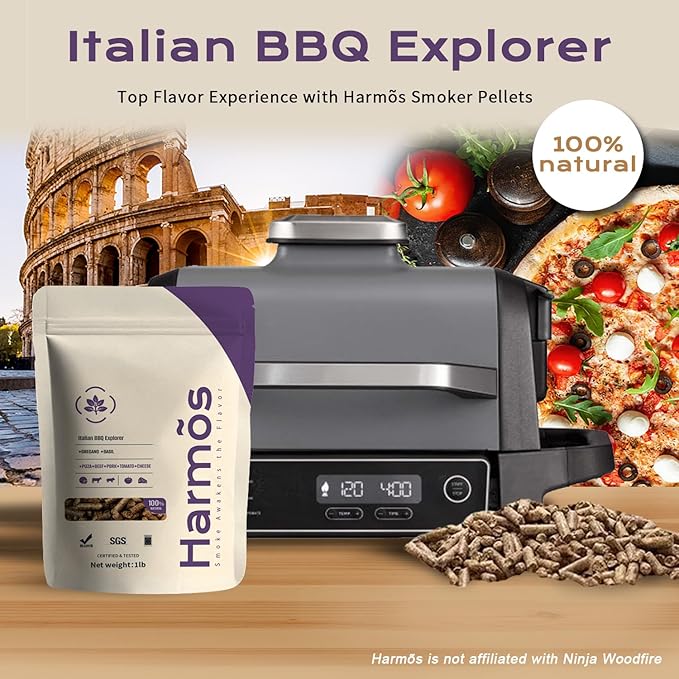 Harmos 4-Wood Pellets with Oregano & Basil – All-Natural Hardwood Pellets for Ninja Grill, Pizza Oven & Outdoor BBQ, Resealable Bag, 2 Packs