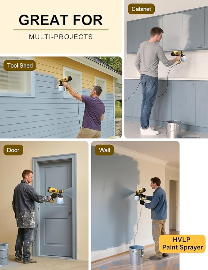 HVLP Paint Sprayer, Electric Spray Paint Gun, 3 Modes & 4 Barss Nozzles, with Cleaning & Blowing Joints, Variable Flow Control, for Doors, Fences, Furniture, Wall, Cabinet, Garden Chairs, etc.