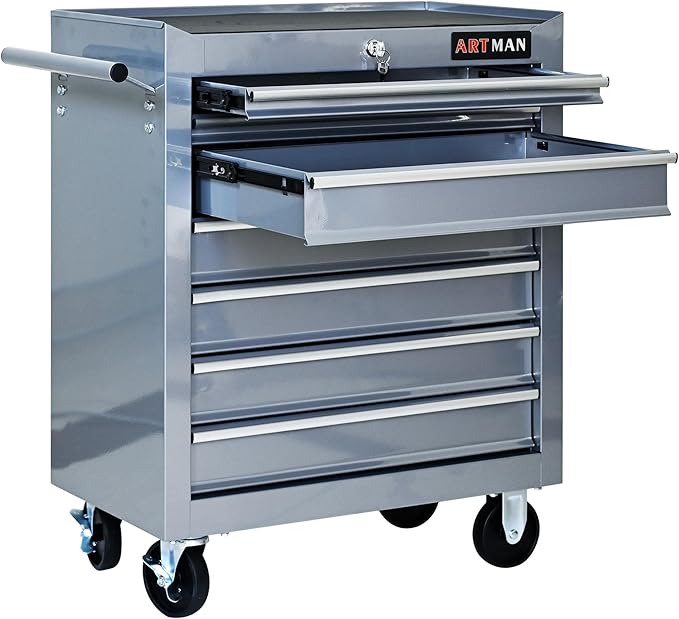 7 Drawers Tool Cart on Wheels,Multifunctional Rolling Tool Chest Tool Storage,Drawers Rolling Tool Trolley Organizer Tool Case for Garage, Warehouse, Workshop, Repair Shop (Silver)