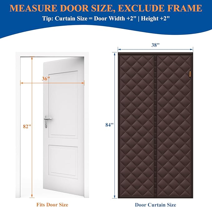 MAGZO Magnetic Thermal Insulated Door Curtain, 36" x 82", Upgraded Oxford Filled with Thicken Cotton, Insulation Cover Blanket for Winter/Sliding Glass/Patio/Entry/Single/Front/Back Doors, Brown