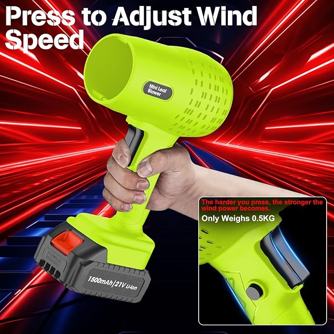 Leaf Blower with 21V*2 Pcs Batteries, 950000RPM Powerful Fan, High Variable Speed 200 MPH, Handheld Air Blower, Perfect for Car Drying, Patio Cleaning, Lawn Caring, Leaves Blowing (Green)