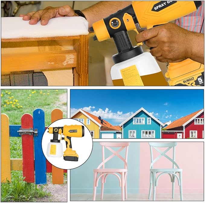 Paint Sprayer Compatible with DeWalt 20V Battery, 200W HVLP Spray Paint Gun Tool with Brushless Motor and Copper Nozzle, Easy to Clean, for Furniture, Fence, Walls, Ceiling, Door etc. (No Battery)