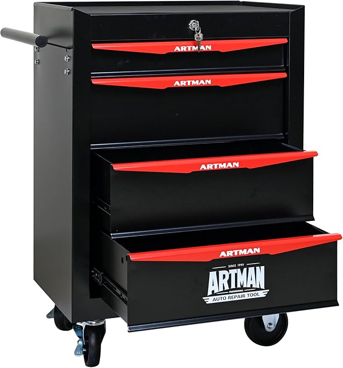 4 Drawers Tool Cart on Wheels, Multifunctional Rolling Tool Storage Chest, Drawers Rolling Trolley Organizer Tool Box for Warehouse, Garage, Workshop, Repair Shop (4 Drawers-30.5" H)