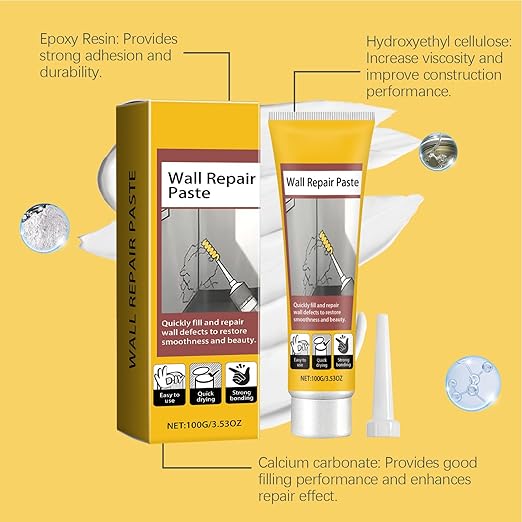 Wall Repair Paste, Quick Drying Filler 1pc 100g 5.5x16.3cm, Crack Sealant Tube, Repair Zone Patch Compound, Home Improvement Solution, for Living Room Bedroom Bathroom Kitchen Balcony Basement Garage
