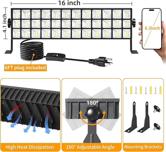 100W LED Shop Lights, 14000LM 6000K Plug in Garage Light with 6FT Power Cord, IP66 Waterproof Work Light for Garage, Outdoor, Workshop, Yard, Warehouses, Carport, Indoor
