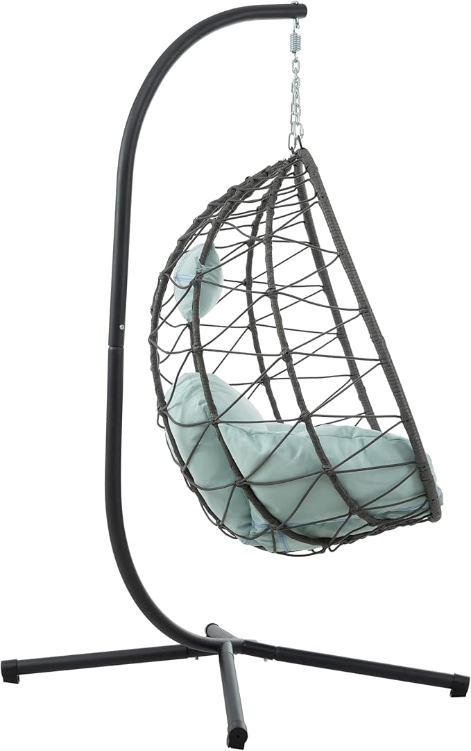 Egg Chair with Stand Wicker Hanging Swing Chair for Patio Balcony Indoor Outdoor Living Room Bedroom Includes Cushion for Comfort