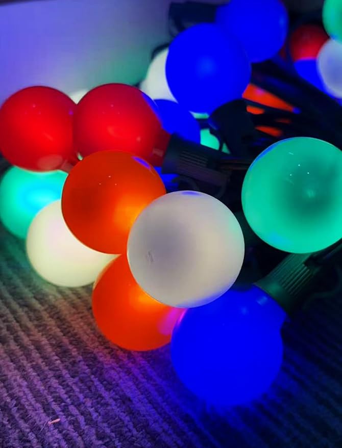 25Ft LED Christmas Outdoor String Lights, G40 Globe Edison Lights with 27 0.6W Baked Multicolor Bulbs, Vintage Ceramic Lights for Holiday Party Backyard Wedding Garden Patio Porch Decor, Green Wire